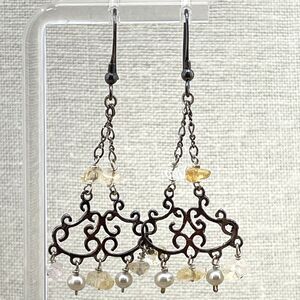 Beaded Fringe Dangle Earrings Copper Tone Native Ethnic Tribal Ear Hook Jewelry